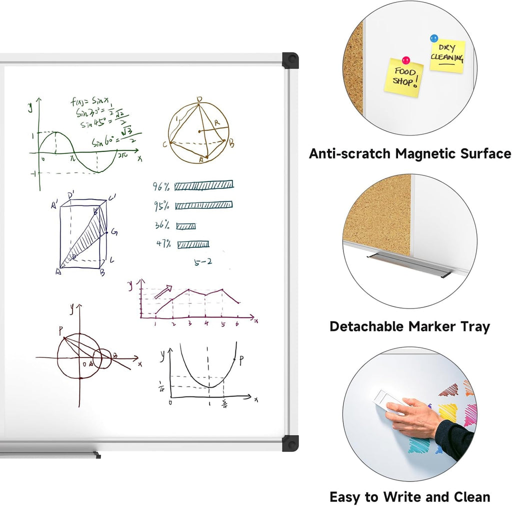 XBoard Magnetic whiteboard 36 x 24 - Combo Whiteboard Dry Erase Board Cork Board 36 x 24