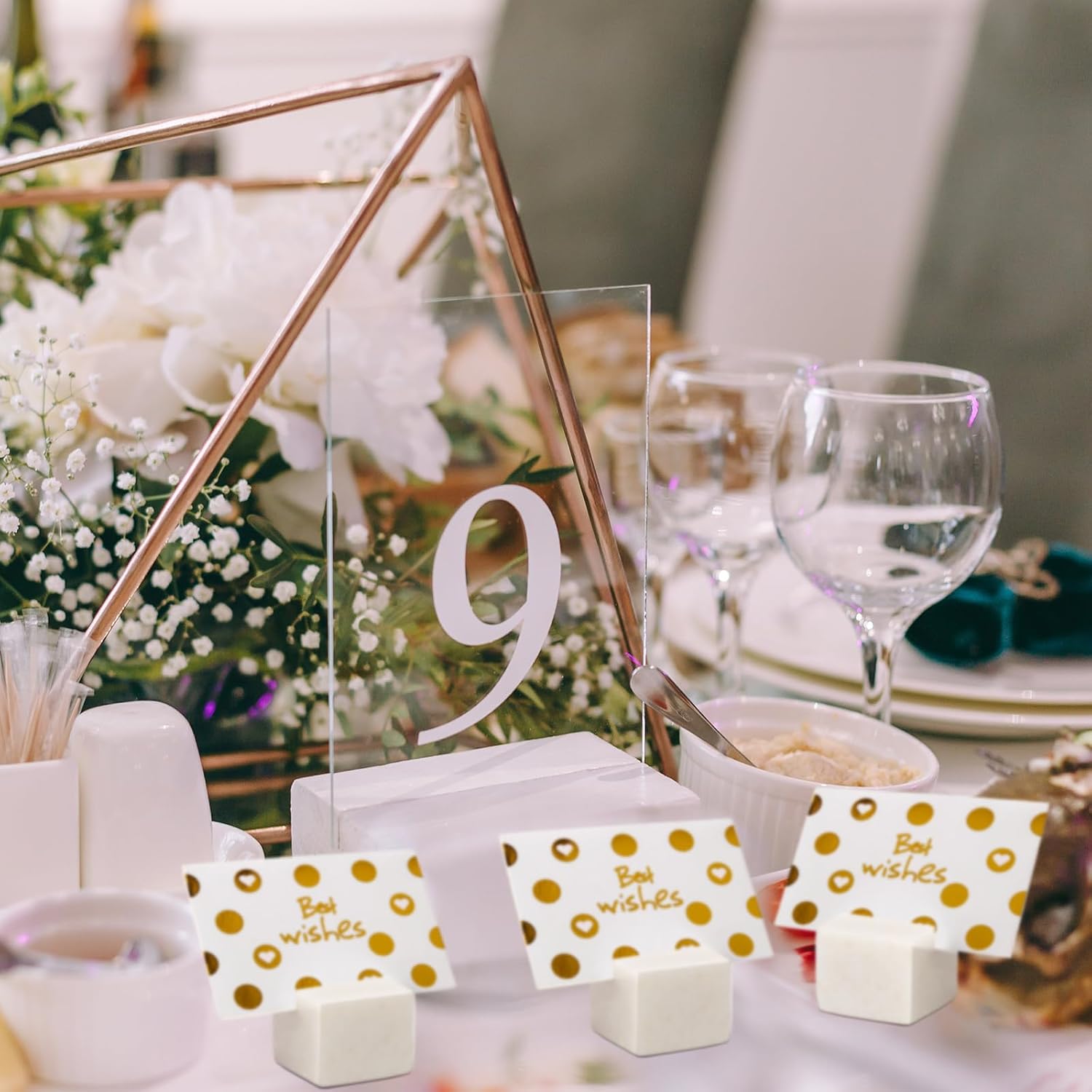 12 Pcs White Marble Place Card Holders Table Number Stands | Marble Card Holder for Weddings, Business Name Display