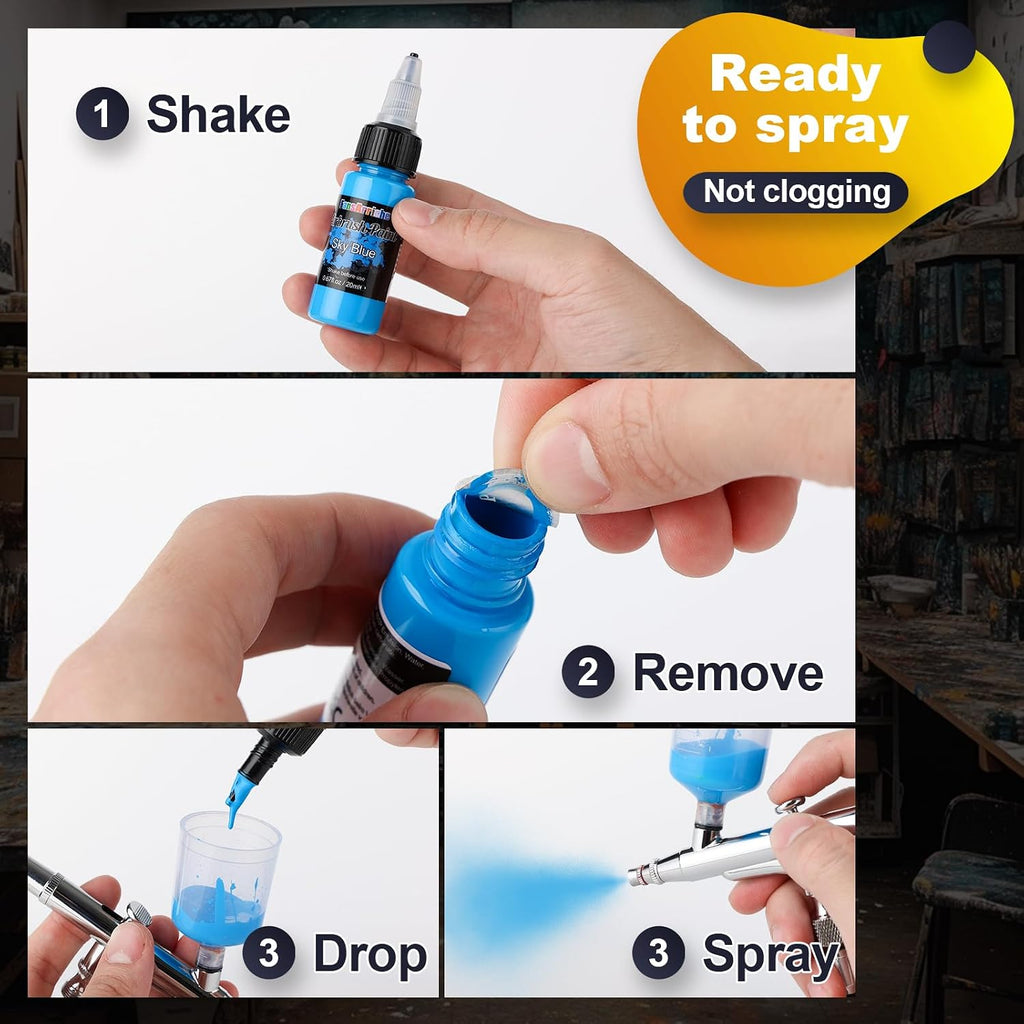 Airbrush Paint, 20 Colors x 20 ml Acrylic Air Brush Paint Kit | Ready to Spray, Water-Based, Opaque & Neon Colors