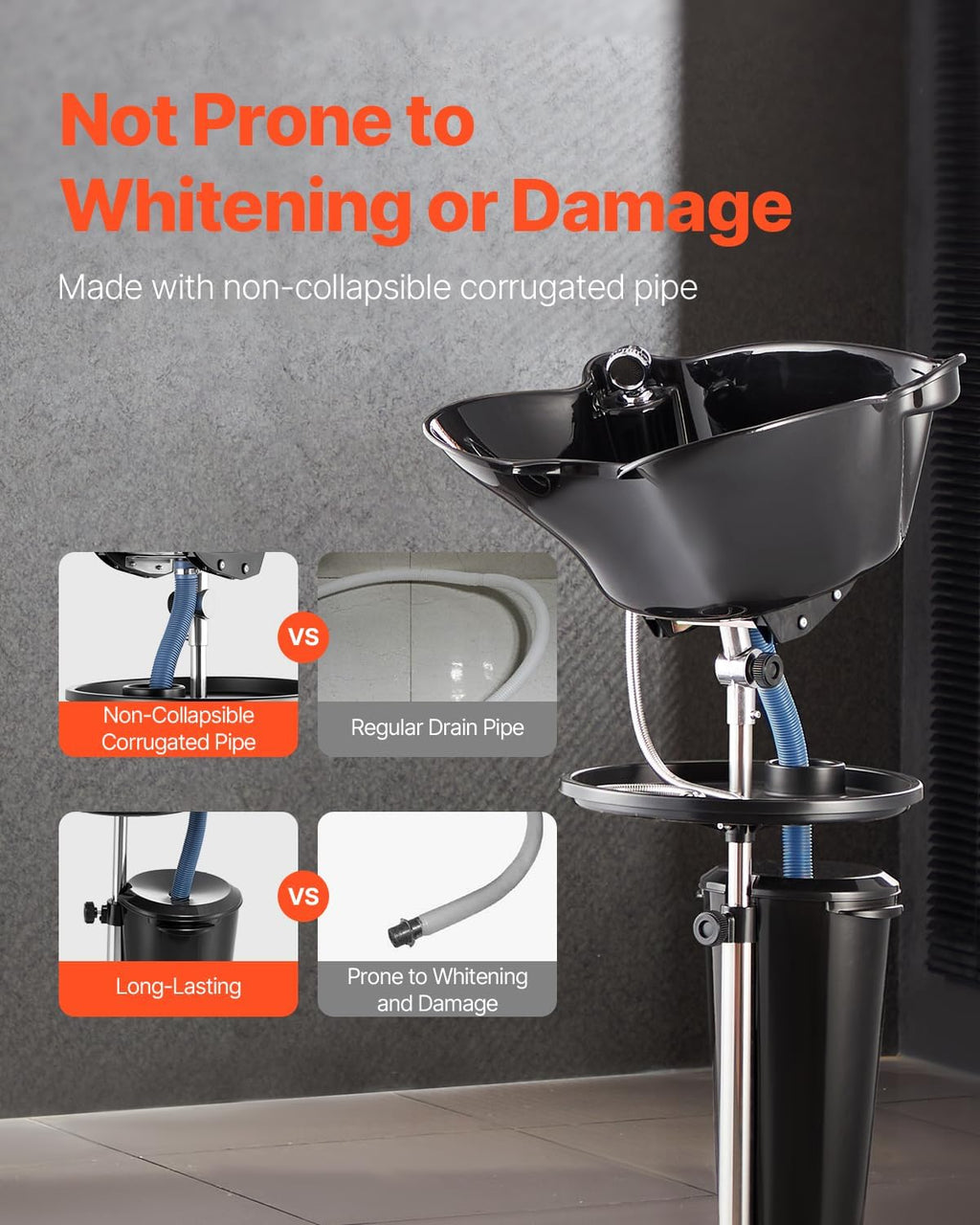 Portable Shampoo Bowl, Deep Shampoo Sink with Adjustable Height & Angle, Washing Hair Station Includes Drain Hose