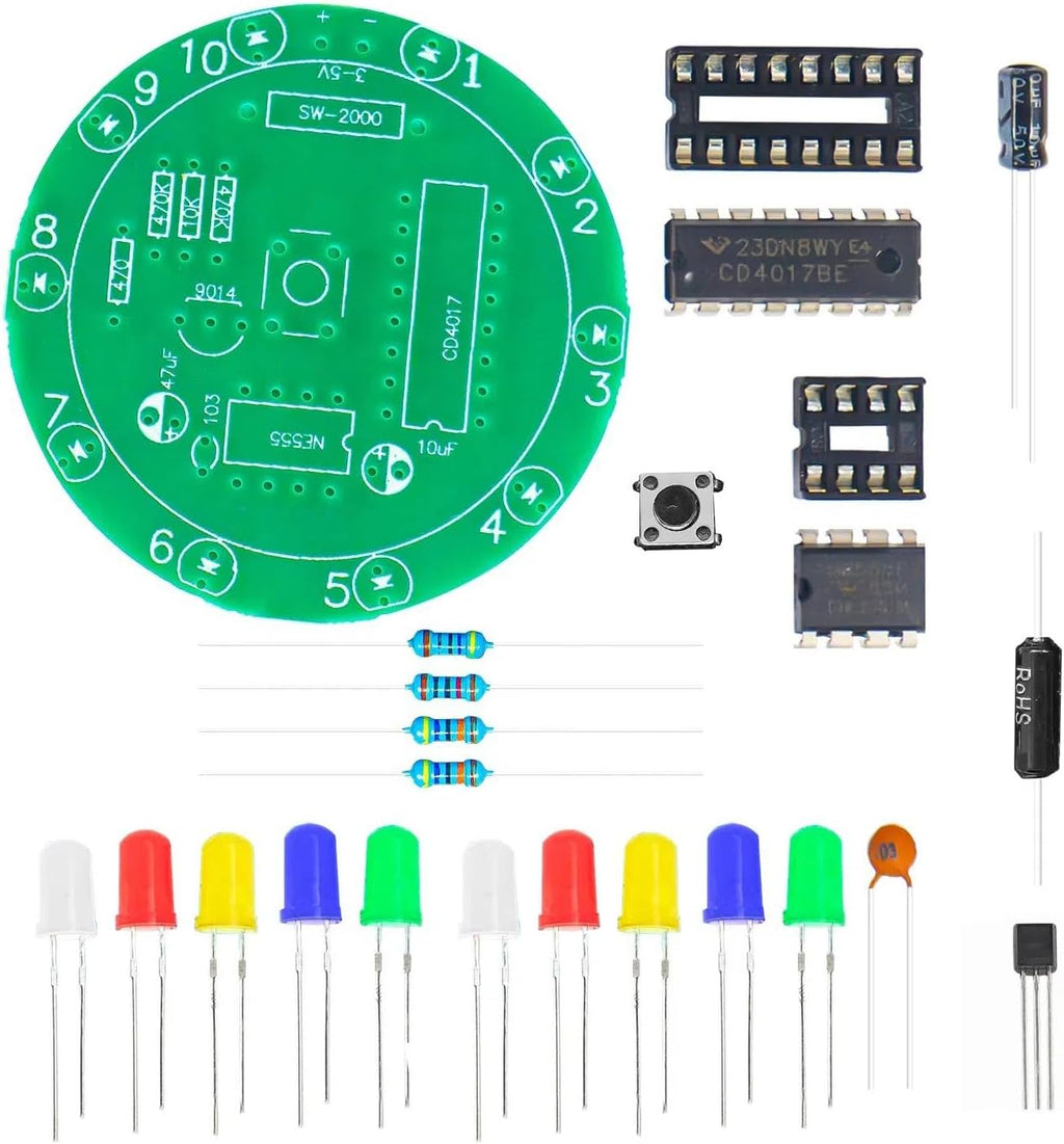 2PCS Soldering Practice Kit CD4017 NE555 DIY Lucky Wheel LED Light Circuit Board Solder Project for Electronics Beginners to Learn and Training