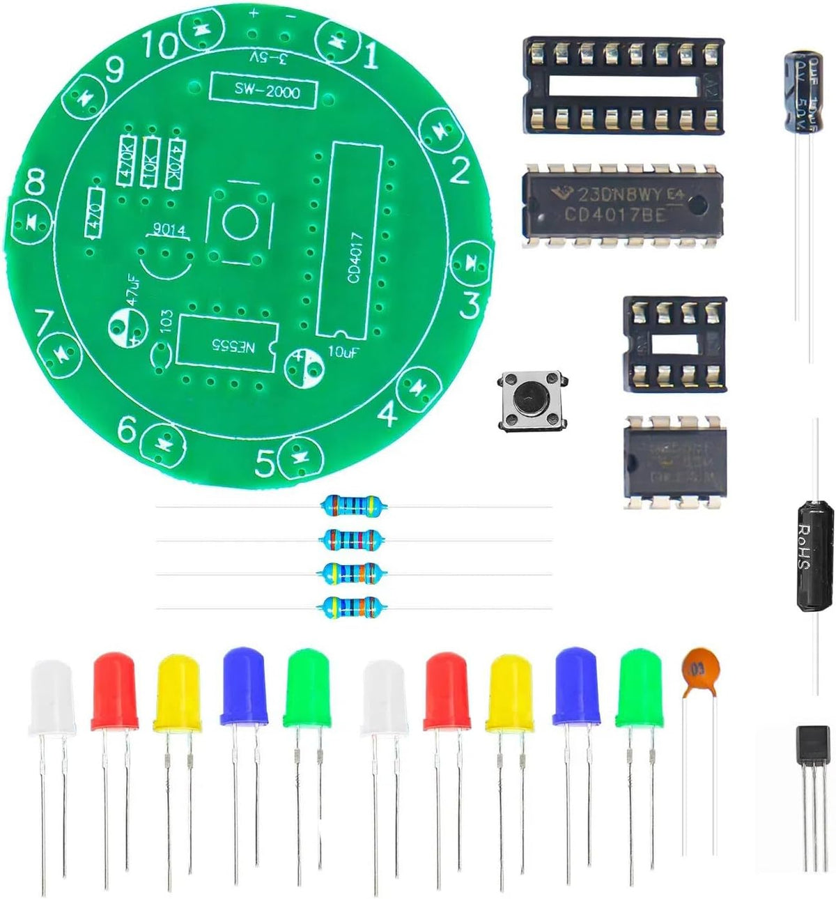 2PCS Soldering Practice Kit CD4017 NE555 DIY Lucky Wheel LED Light Circuit Board Solder Project for Electronics Beginners to Learn and Training