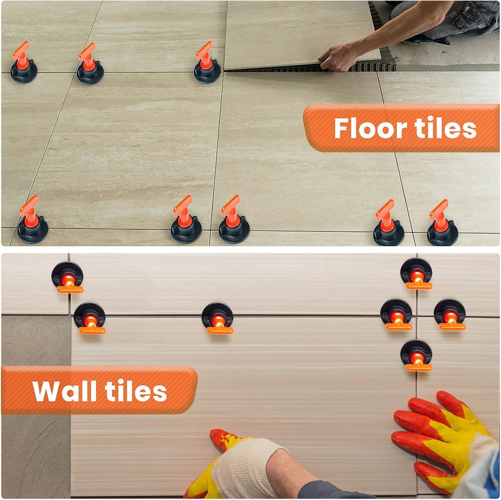 Tile Leveling System Kit,200pcs Reusable Tile Leveler Spacers+1000pcs 1/12" Cross-shaped Tile Spacers+5pcs