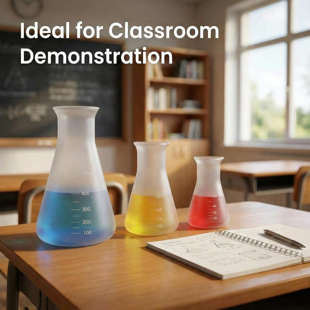 Plastic Conical Flask Set 50ml 100ml 500ml – Semi-Transparent Lab Flask for Teaching, Demonstration & Display