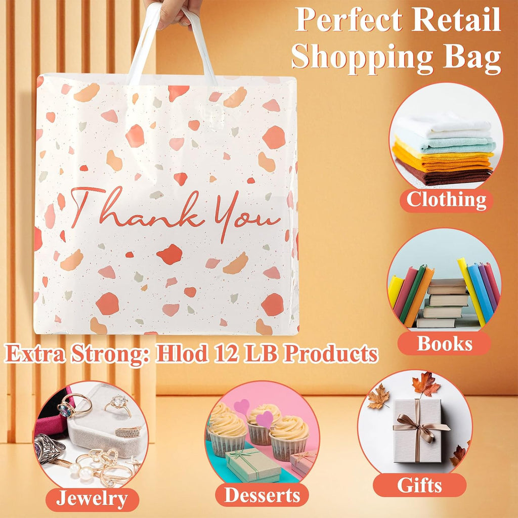 100 Pack Large Thank You Bags with Handles, Merchandise Bags, Boho