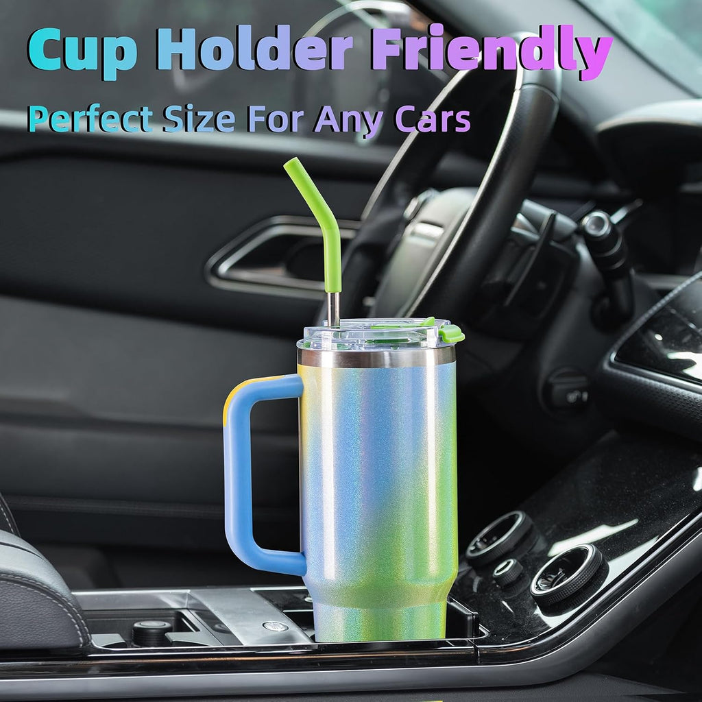 40 oz tumbler with handle and straw,Double Wall Vacuum Reusable Stainless Steel Insulated Water Bottle,With Leak