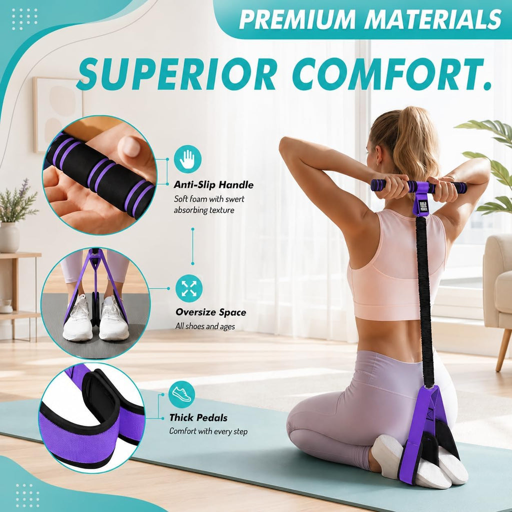 Upgraded Pedal Resistance Band with Comfort Grip Handle, Soft Padded Foot Straps & Thickened Latex Tubes | 55LBS