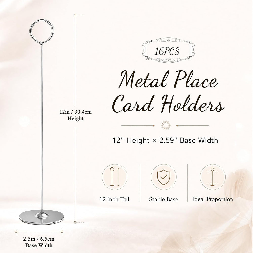 12 Inch Silver Steel Place Card Holder,16 Pack Table Number Holder