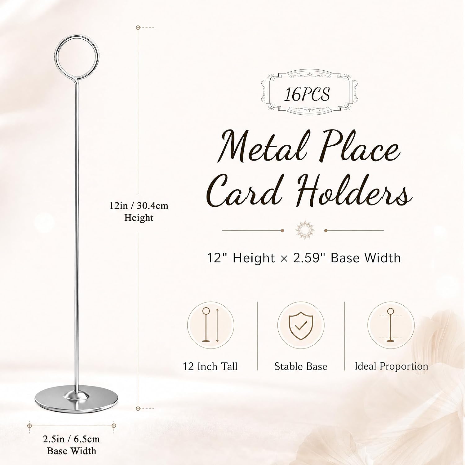 12 Inch Silver Steel Place Card Holder,16 Pack Table Number Holder