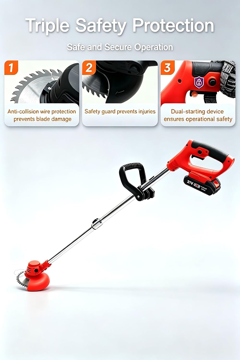 Cordless Weed Eater, Lightweight String Trimmer Edger, Red | Adjustable Shaft, 2 Batteries, 4 Blades, 6-Inch