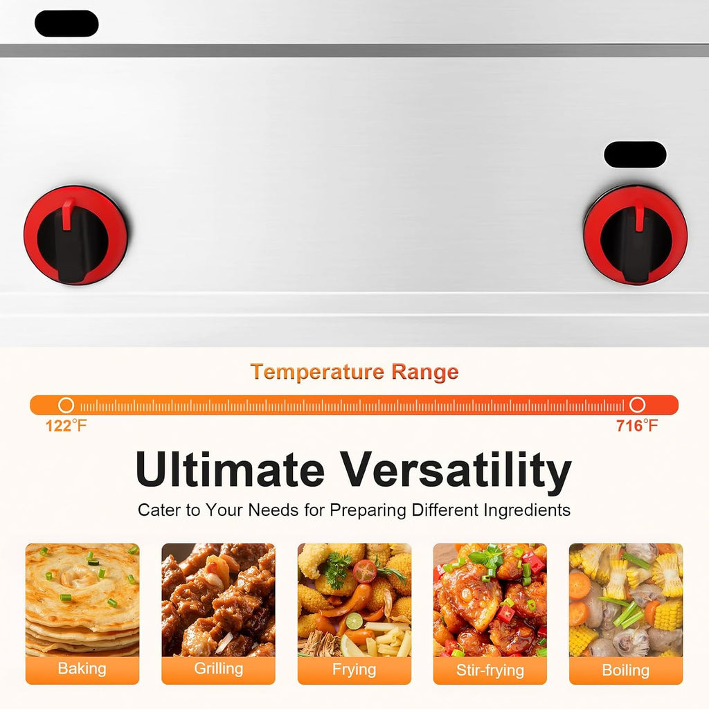 Commercial Propane Deep Fryer, 6L Stainless Steel Gas Propane Flat Top Grill Griddle with Removable Basket, Stainless