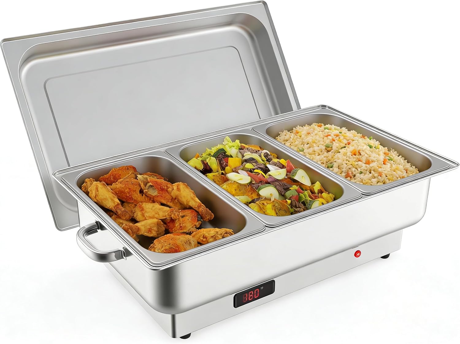 Electric Chafing Dish Buffet Set, 3 x 3 QT Food Warmers | Stainless Steel 600W Digital Display Temperature Control
