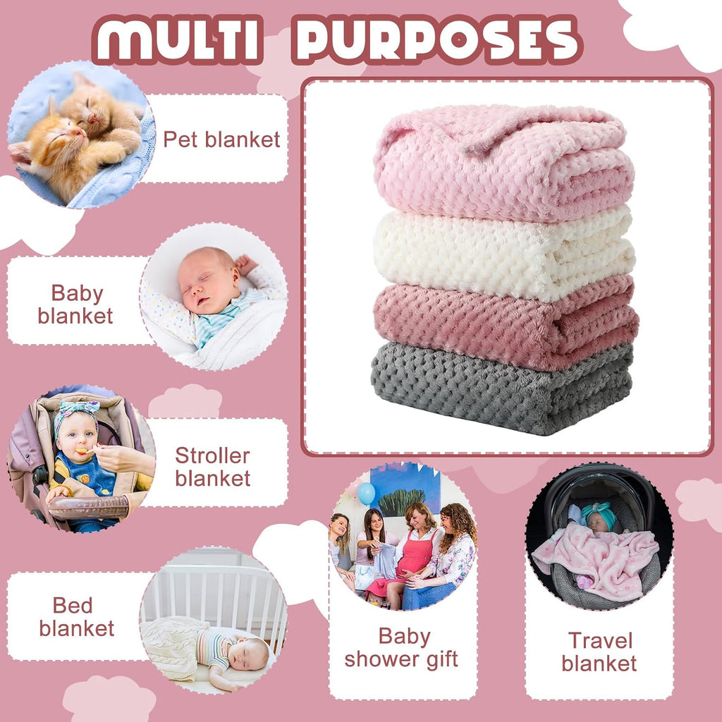 4 Pcs Baby Fuzzy Blanket Fluffy Baby Blanket for Boys Girls Soft Warm Infant Newborn Toddler Receiving Nursery Bed