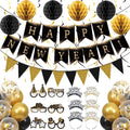 Happy New Year Eve Party Supplies 2027– Complete New Years Decorations Set with Happy New Year Banner, Black & Gold