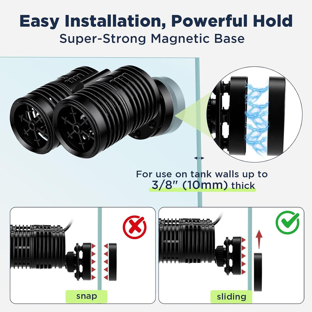 1585GPH Aquarium Wave Maker, Submersible Circulation Pump with Magnetic Mount for 40-80 Gallon Fish Tanks, Dual