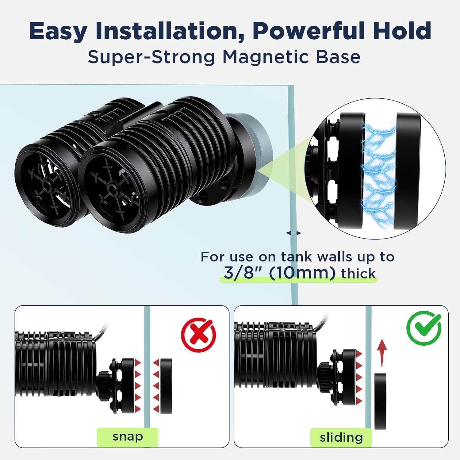 1585GPH Aquarium Wave Maker, Submersible Circulation Pump with Magnetic Mount for 40-80 Gallon Fish Tanks, Dual