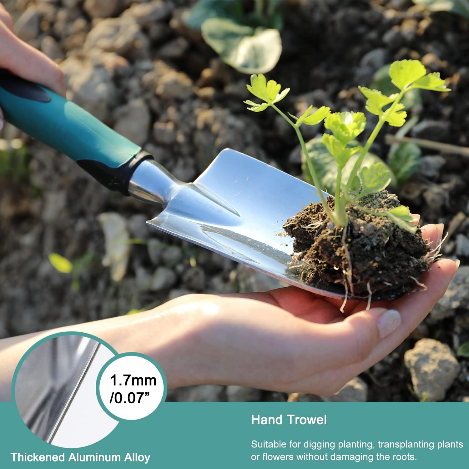 Garden Tools Set, 3 Piece Heavy Duty Gardening Tools Cast Aluminum with Soft Rubberized Non-Slip Handle, Durable