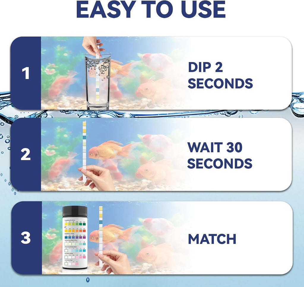 Aquarium Test Kits(100 Strips)-7 in 1 Fish Tank Water Freshwater&Saltwater Quality Test with pH, Carbonate
