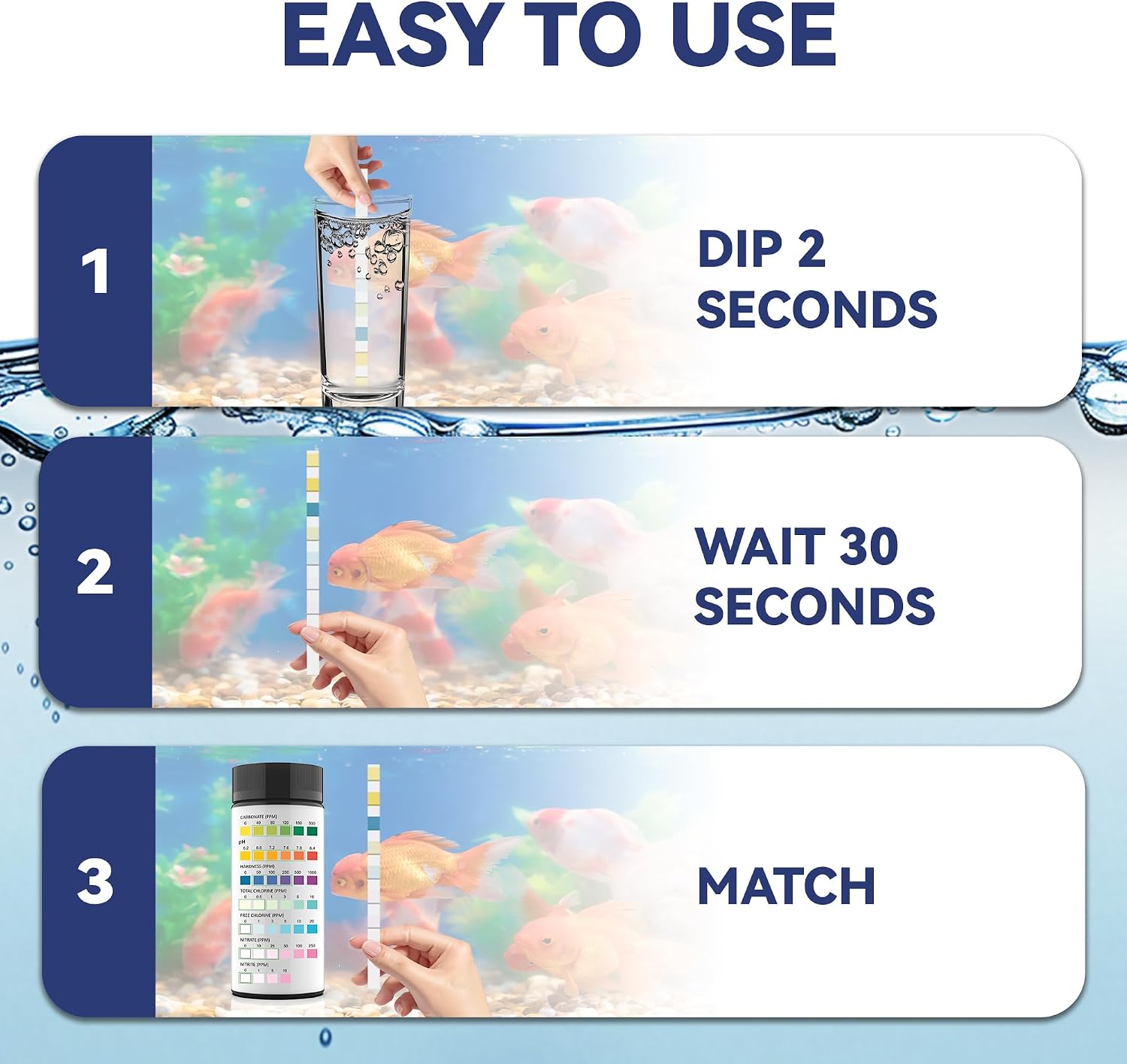 Aquarium Test Kits(100 Strips)-7 in 1 Fish Tank Water Freshwater&Saltwater Quality Test with pH, Carbonate