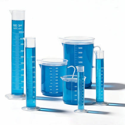 TISMART Graduated Cylinder Plastic Beaker 7 Pack Measuring Cup Set