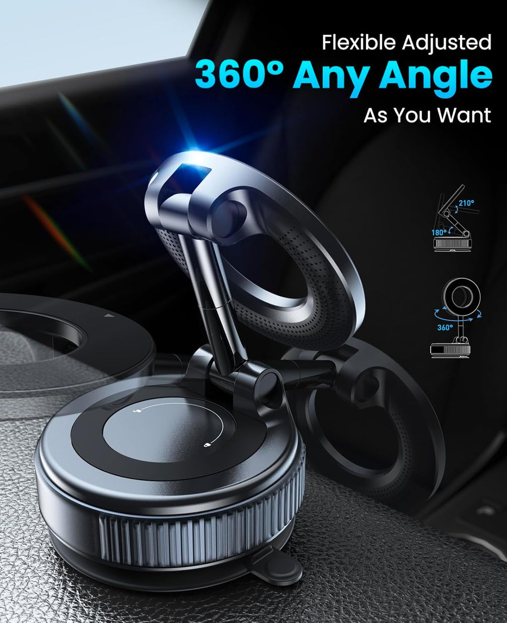 Magnetic Suction Cup Phone Mount for Magsafe, 360° Adjustable Magnetic Car Phone Holder, Pocket Size Foldable Car