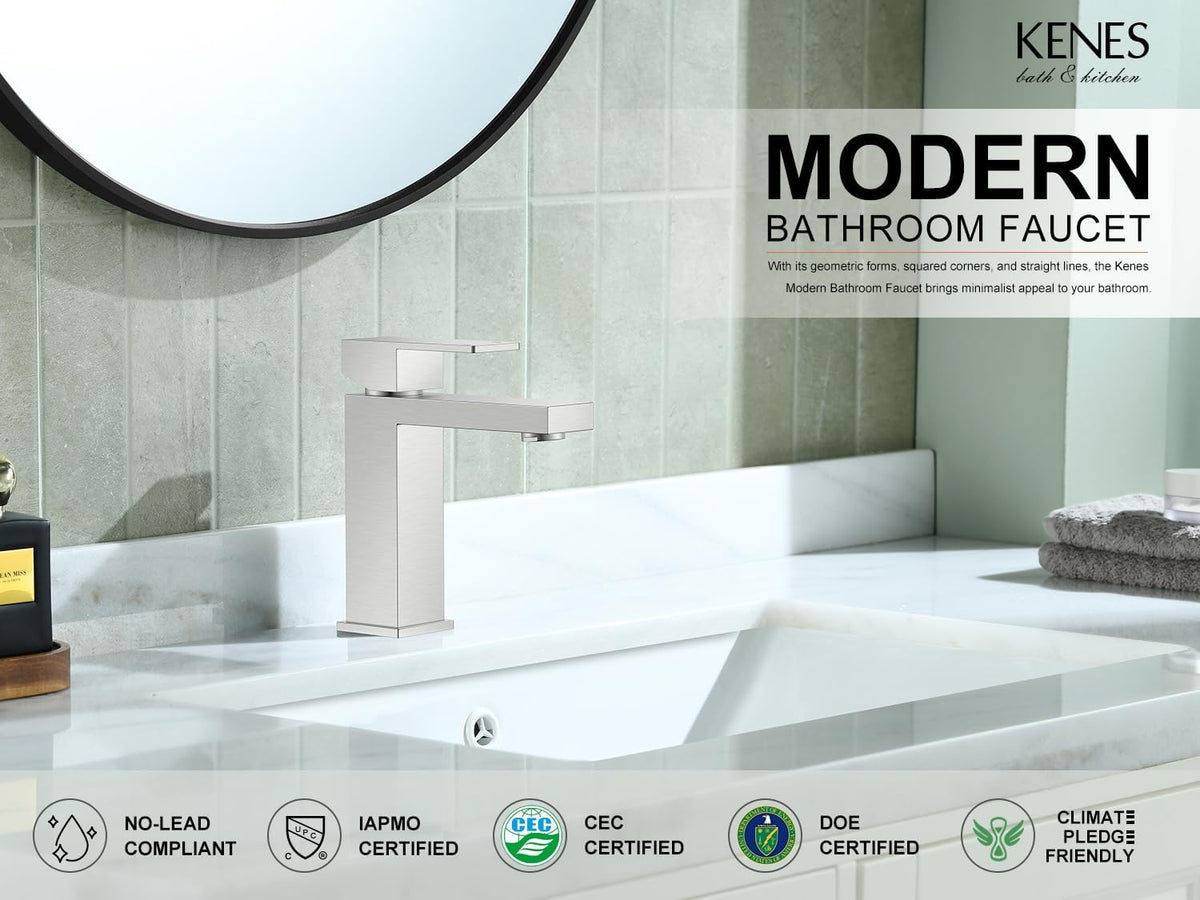 Brushed Nickel Bathroom Faucet 1 Hole, Single Handle Vanity Faucet