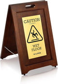 Wooden Caution Wet Floor Sign Slippery A-Frame with Bold Bilingual Safety Message, High-Grade Wood Finish