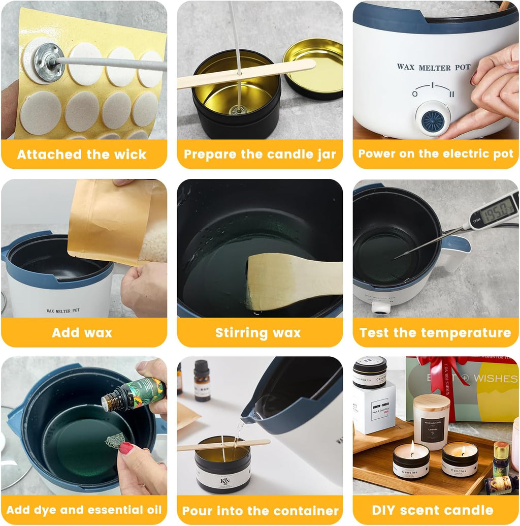 Wax Melting Pot with Thermometer, Electric Wax Melter for Candle Making with Spout 1.5Qt, Small Double Boiler Pot Set