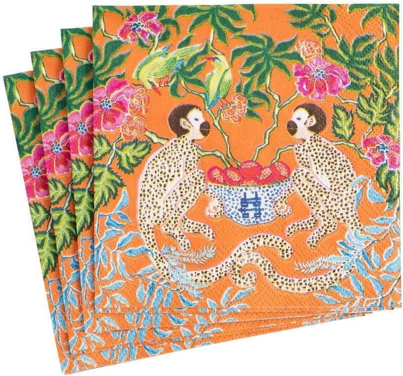 Monkeys Paper Cocktail Napkins in Orange - 20 Per Package
