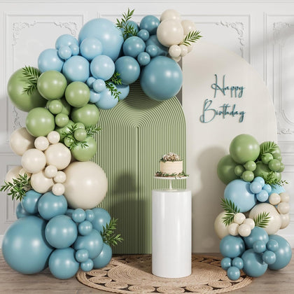 Dusty Blue Sage Green Balloon Arch Kit 120pcs Thick Latex Sand White Fog Blue Balloons Different Sizes 18 12 10 5