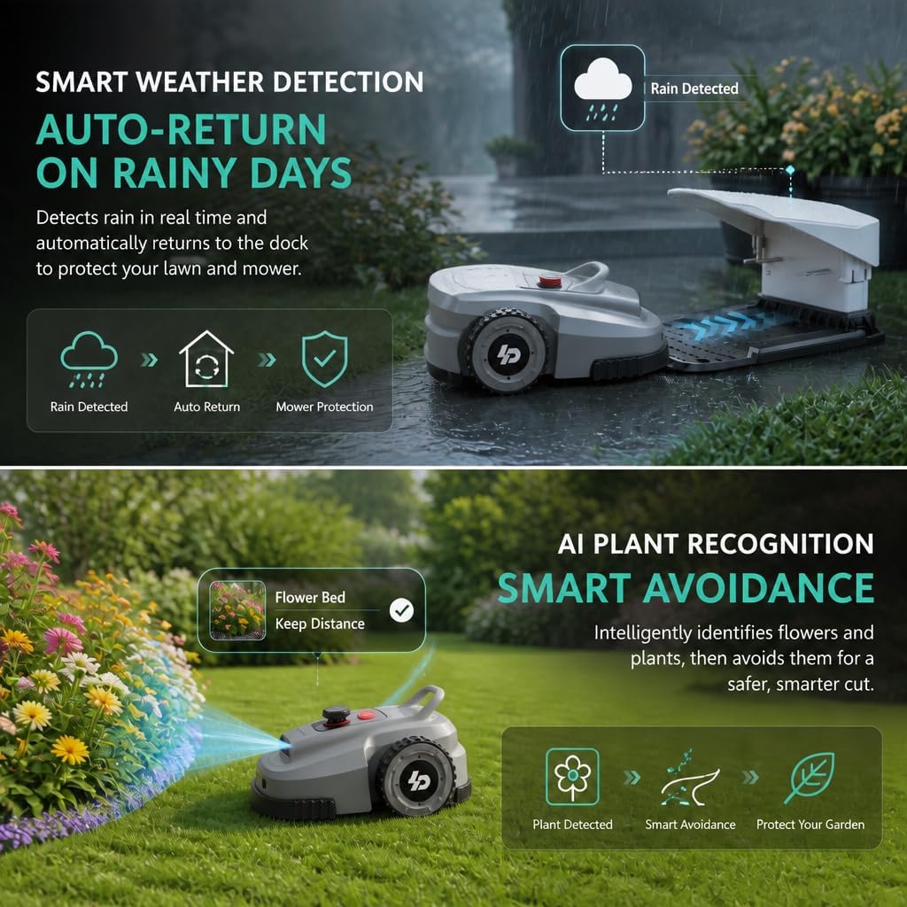 Robot Lawn Mower, Wire-Free Robotic Mower for 0.99 Acres, No Perimeter Wire, Auto-Mapping, RTK + AI 3D Vision