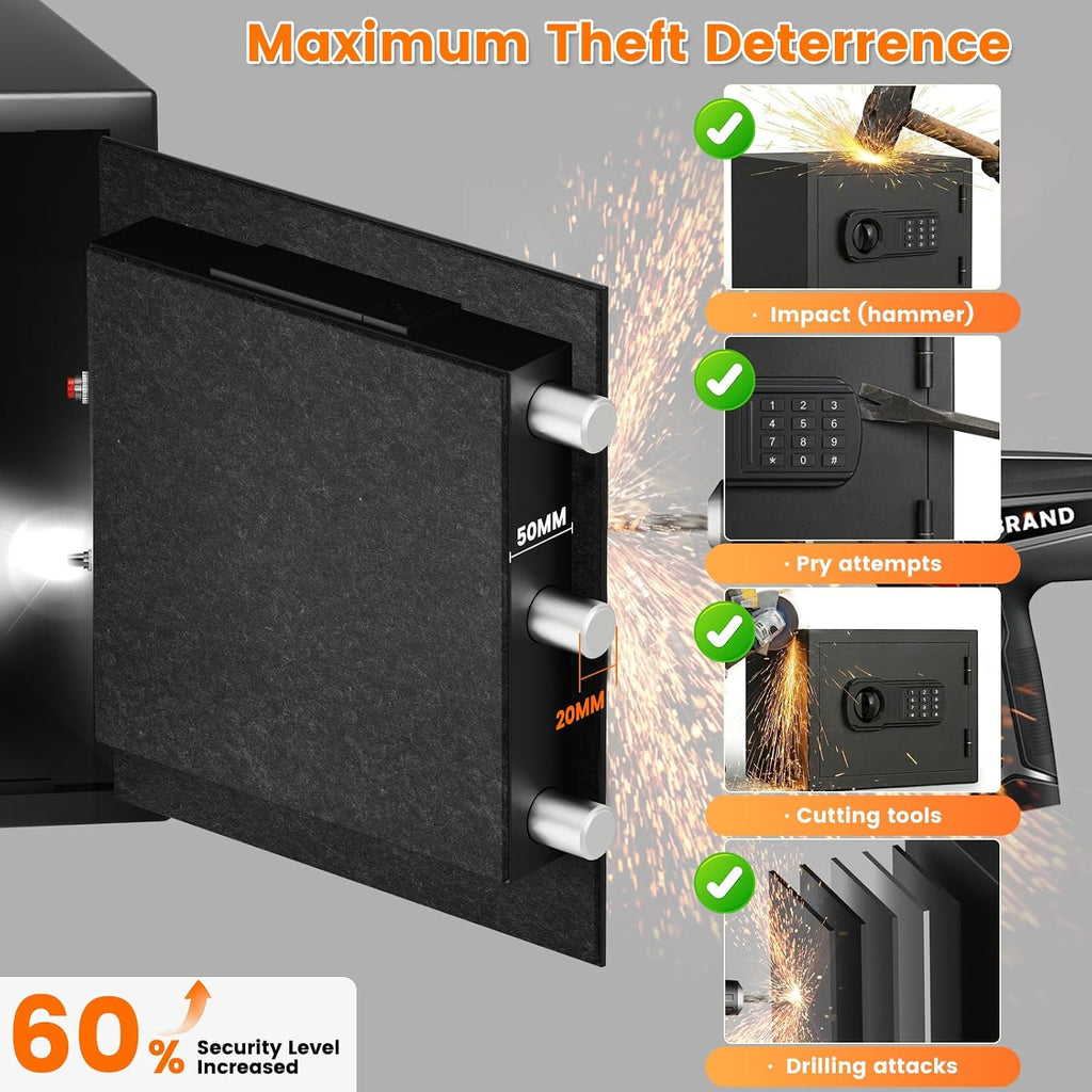 Small Fireproof Safe Box | 1800℉ 35-Min Real Test Fire Safe | 1.2 Cuft Safe | 22Lbs Heavy Fire Money Safe | 3 Quick