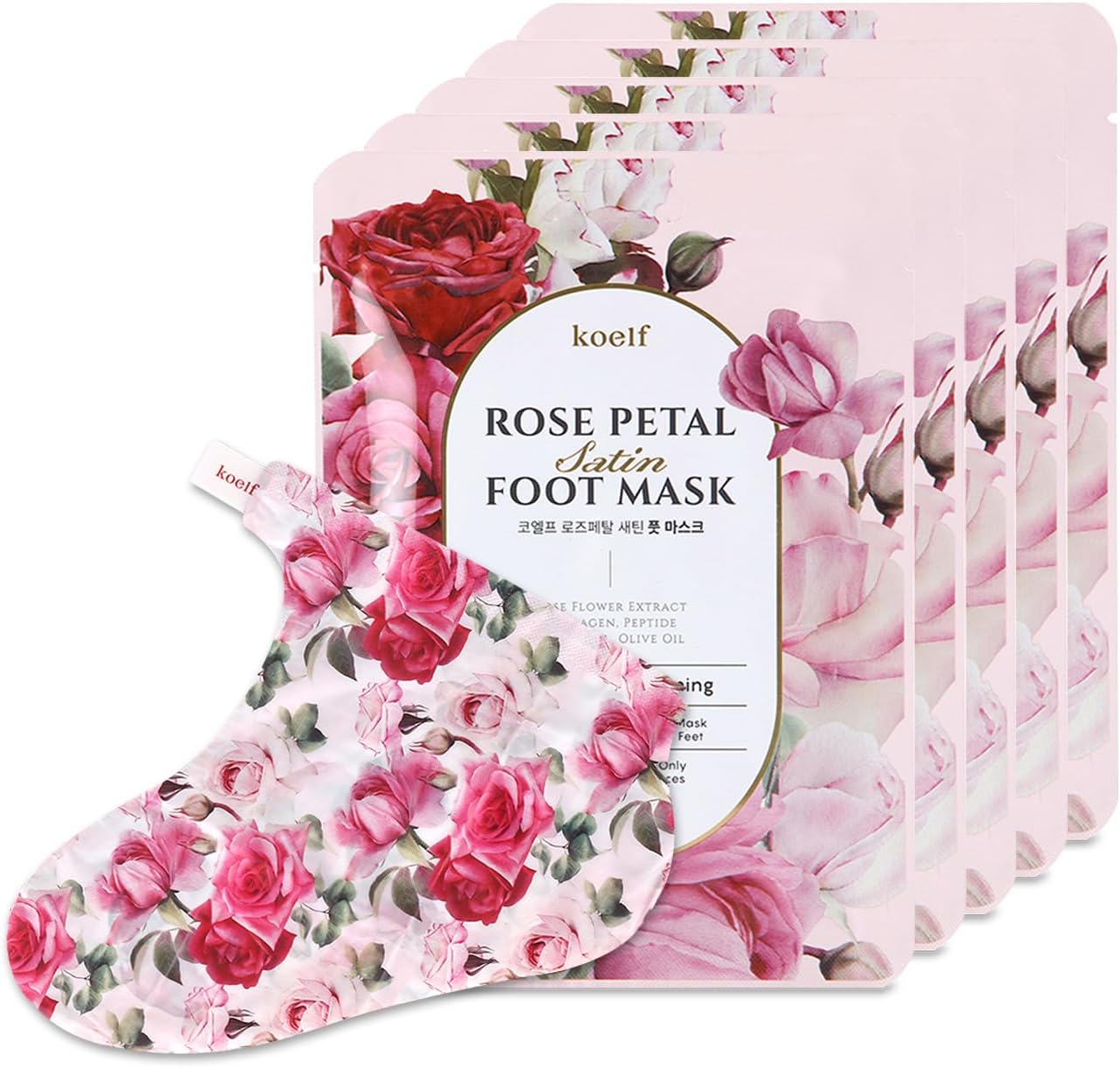 Rose Petal Satin Foot Mask (5pairs) - Korean Skin Care, Intensive Nourishing Socks, Rose Scented Foot Repair Masks