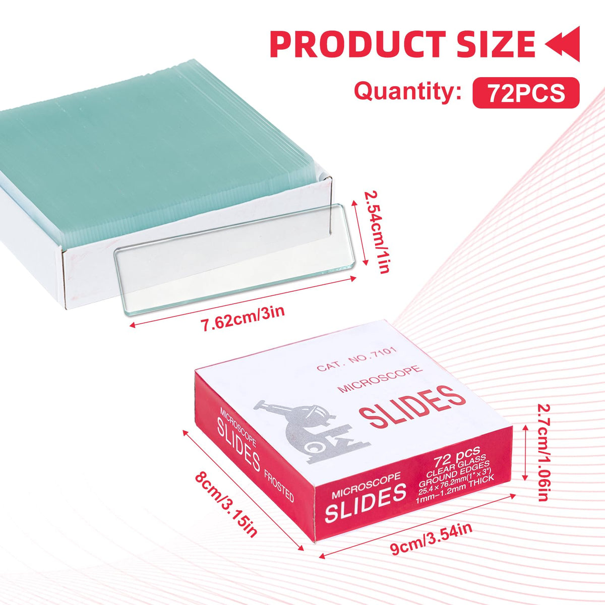 Microscope Slides, 75 x 25mm, Plain Slides, 3600 Pcs/Case