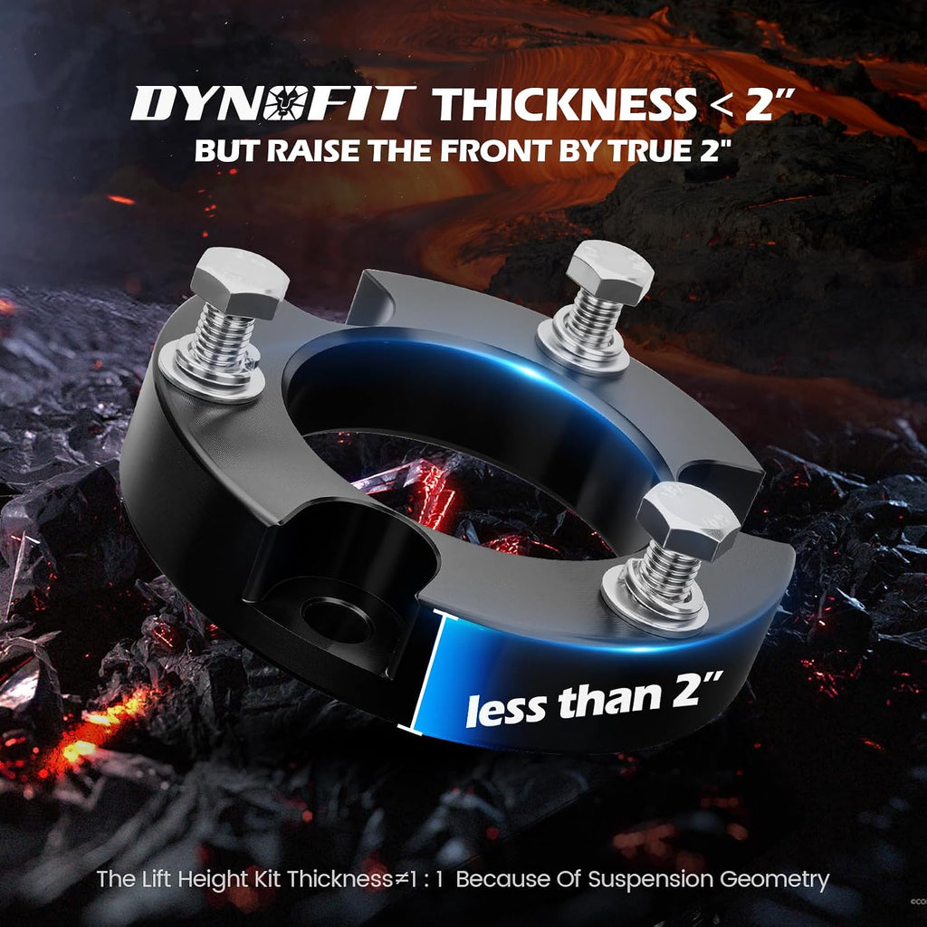 Dynofit 2 Inch Leveling Lift Kit for Toyota Tacoma (2005-2023), 4Runner (2003-2024) and FJ Curise (2007-2015), Raise Front Suspension 2in, Set of 2Pcs Forged Aluminum Strut Spacers Level Kit