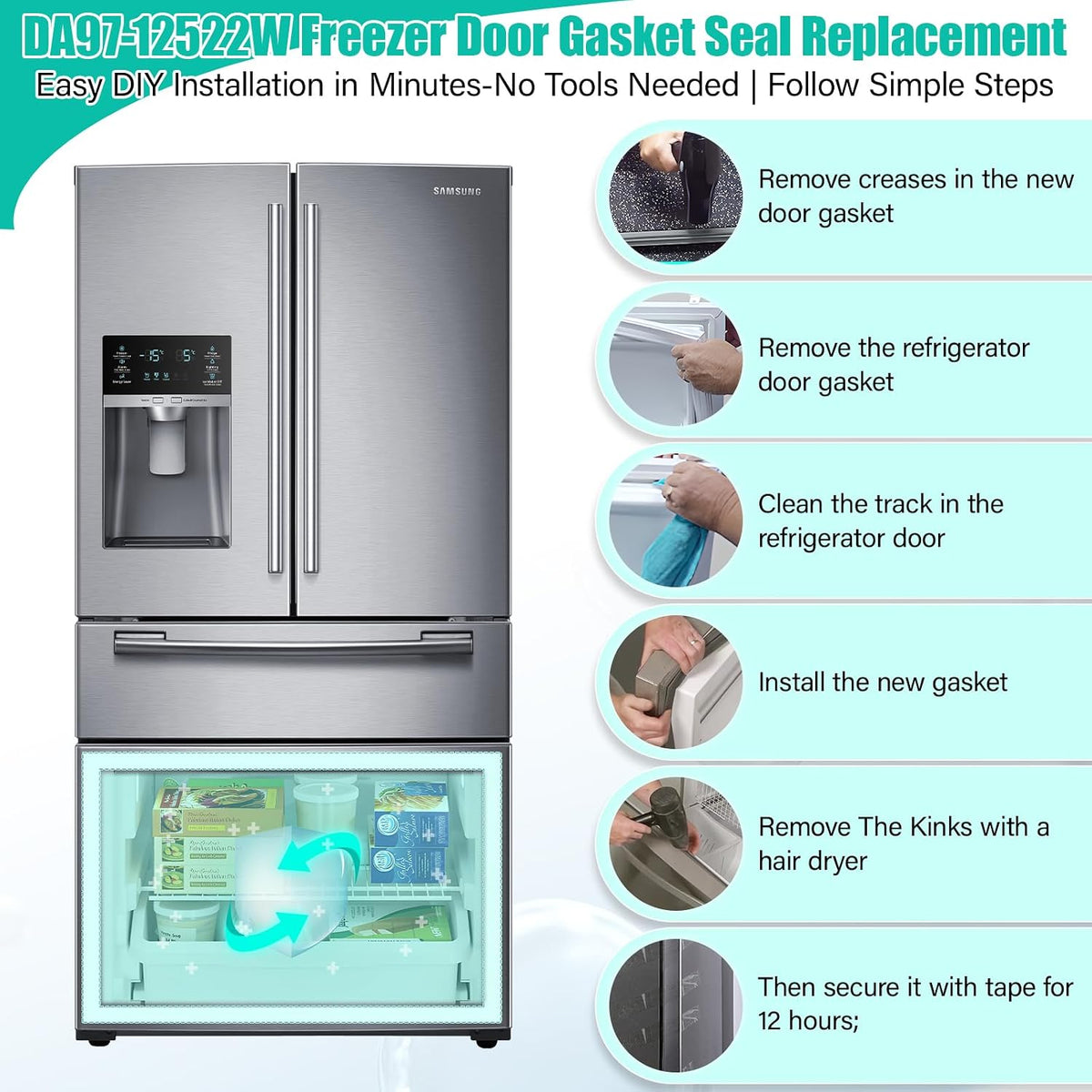 Upgeaded DA97-12522W Refrigerator Freezer Door Gasket Replacement for Samsung Refrigerator Door Seal Freezer Door Gasket Seal