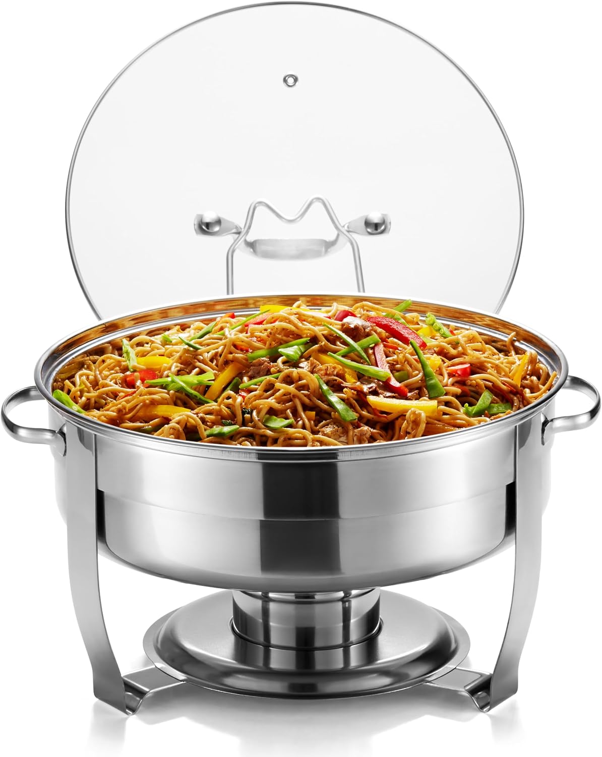 Chafing Dish for Buffet Set, by Kook, Catering Food Warmers, Round Dishes, Warmer Tray, Stainless Steel with Glass