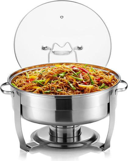 Chafing Dish for Buffet Set, by Kook, Catering Food Warmers, Round Dishes, Warmer Tray, Stainless Steel with Glass