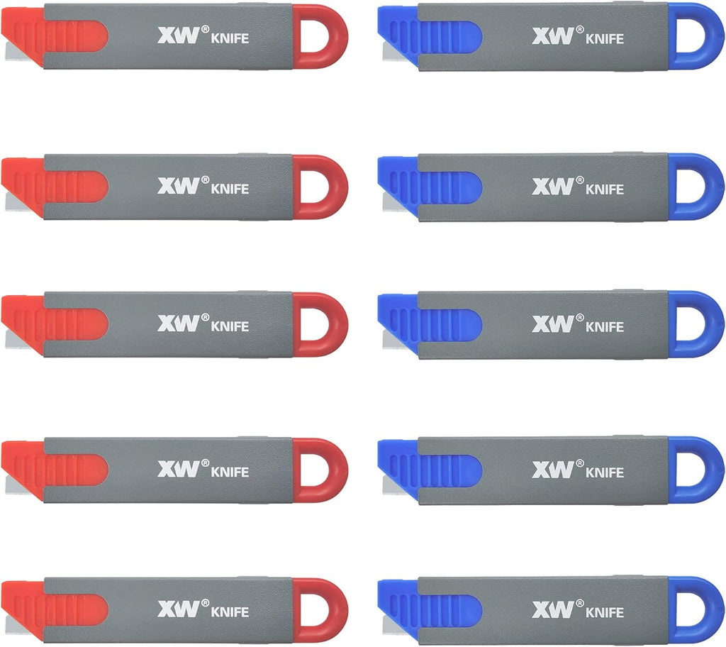 Handy Safety Box Cutters, Auto-retractable Razor Blade Carton Cutter for Opening Packages, 10-Pack