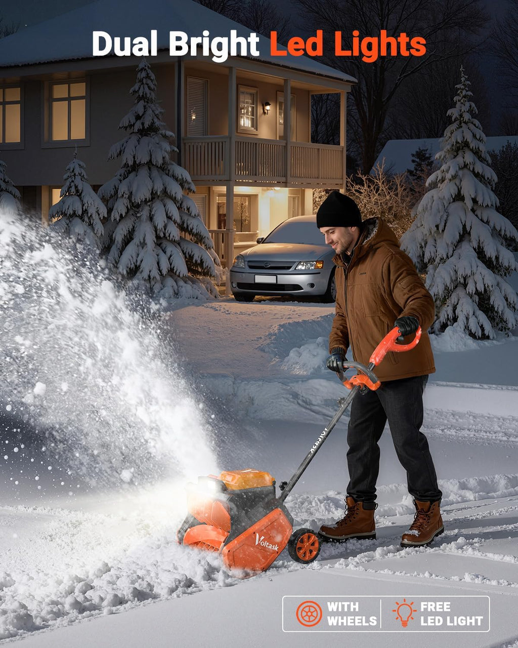 56V Cordless Snow Shovel, 14.3" Electric Snow Blower, 2000W Brushless Battery Snow Shovel, 26FT Throw Distance Snow