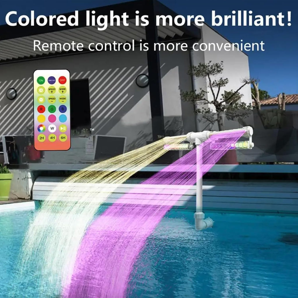 Swimming Pool Waterfall Fountain LED Light 7 Color Changing | Above/Inground Pool with Remote, Water Sprinkler
