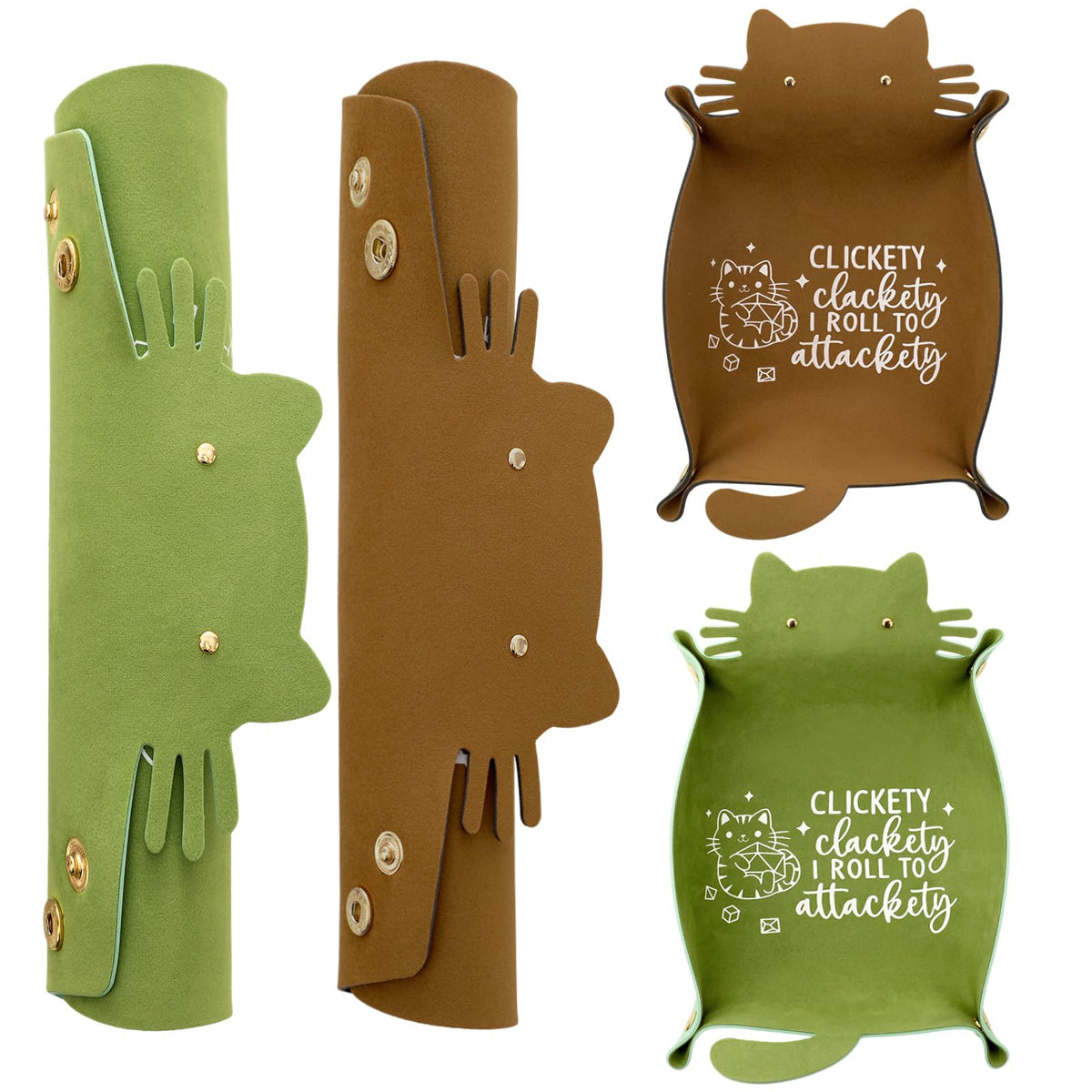 Cat Dice Trays 2PCS, Foldable Portable, Leather Brown and Green