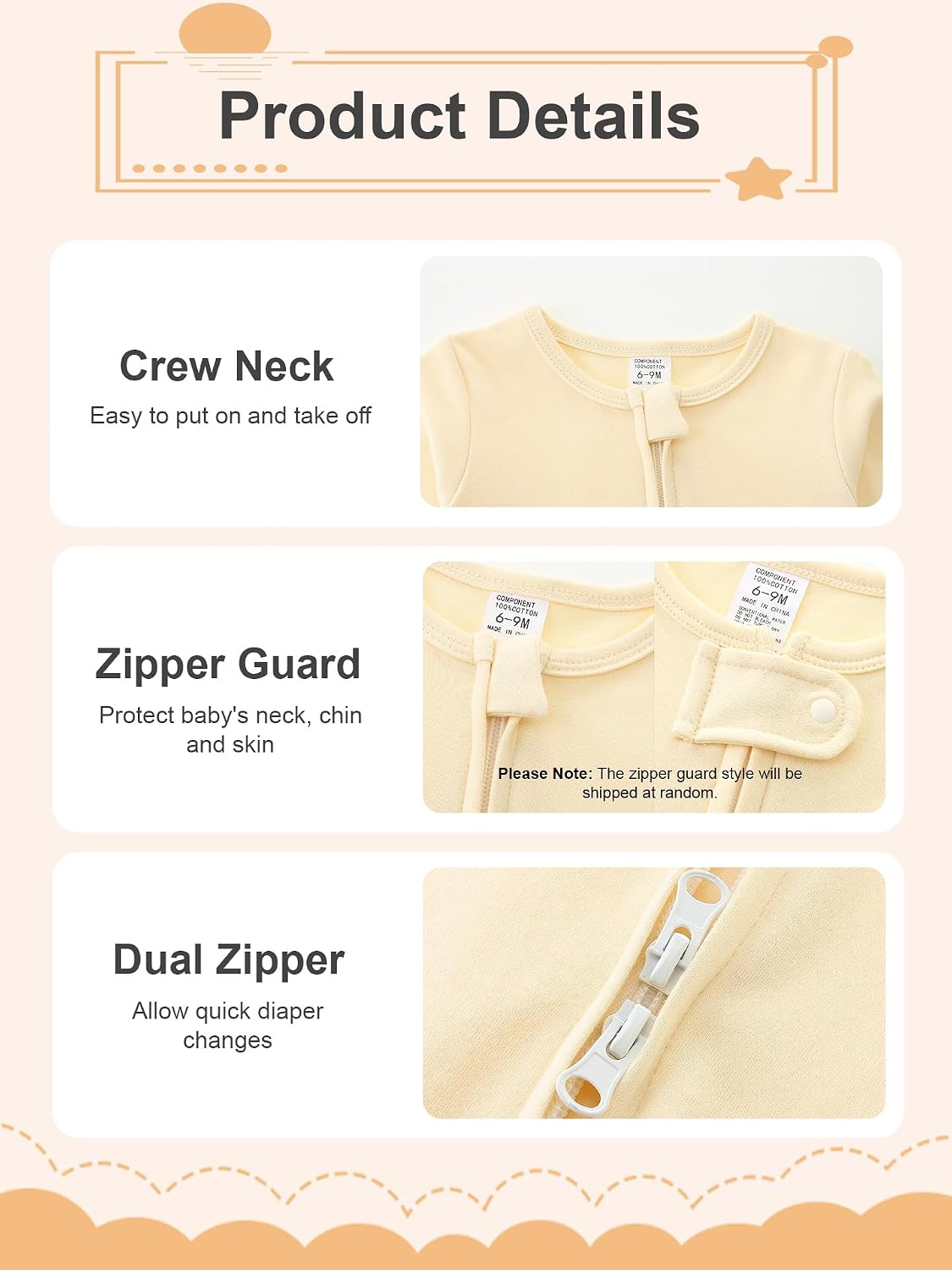 Baby Newborn Sleepers 100% Cotton Footie Pajamas Neutral