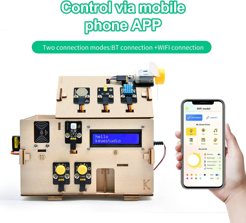 IOT ESP32 Smart Home Starter Kit for Arduino and Python,Electronics Home Automation Coding Kit, Wooden House DIY