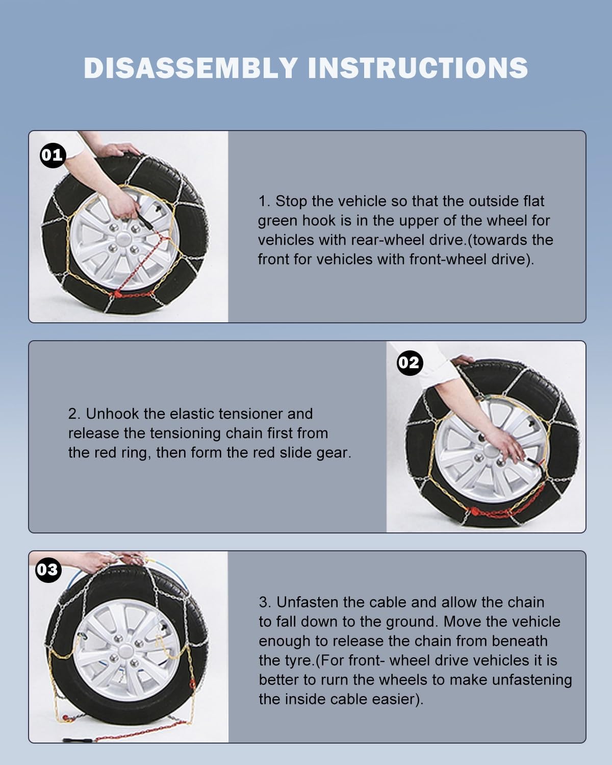 KN100 Snow Chains Quick Easy Installation,Tire Traction Chain for Car Pickup Trucks SUV,Adjustable Universal