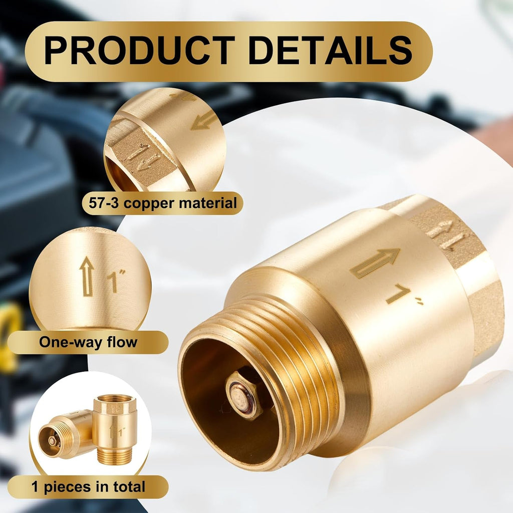 Zonon 1 Pcs 1 Inch Check Valve, One Way Spring Brass Check Valve