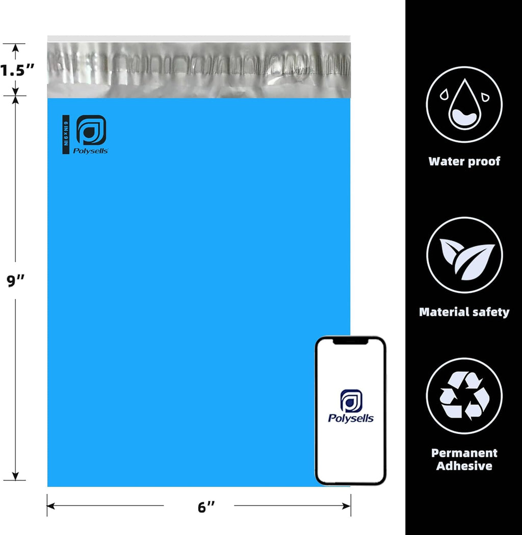 200 pcs 6x9 Inches Blue Poly Mailers Shipping Envelopes, Strong Adhesive Sealing, Waterproof, and Tear-resistant