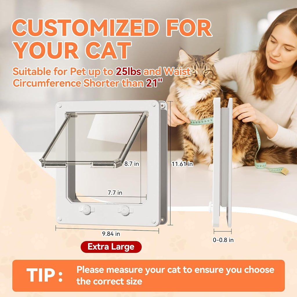 Thin Interior Cat Door, 4 Way Locking for Cats ≤25 lbs，Extra Large