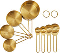 Golden 304 Stainless Steel Measuring Cups and Spoons Set,8PCS Stackable & Long Handle Fits Narrow Jars, Premium Gold