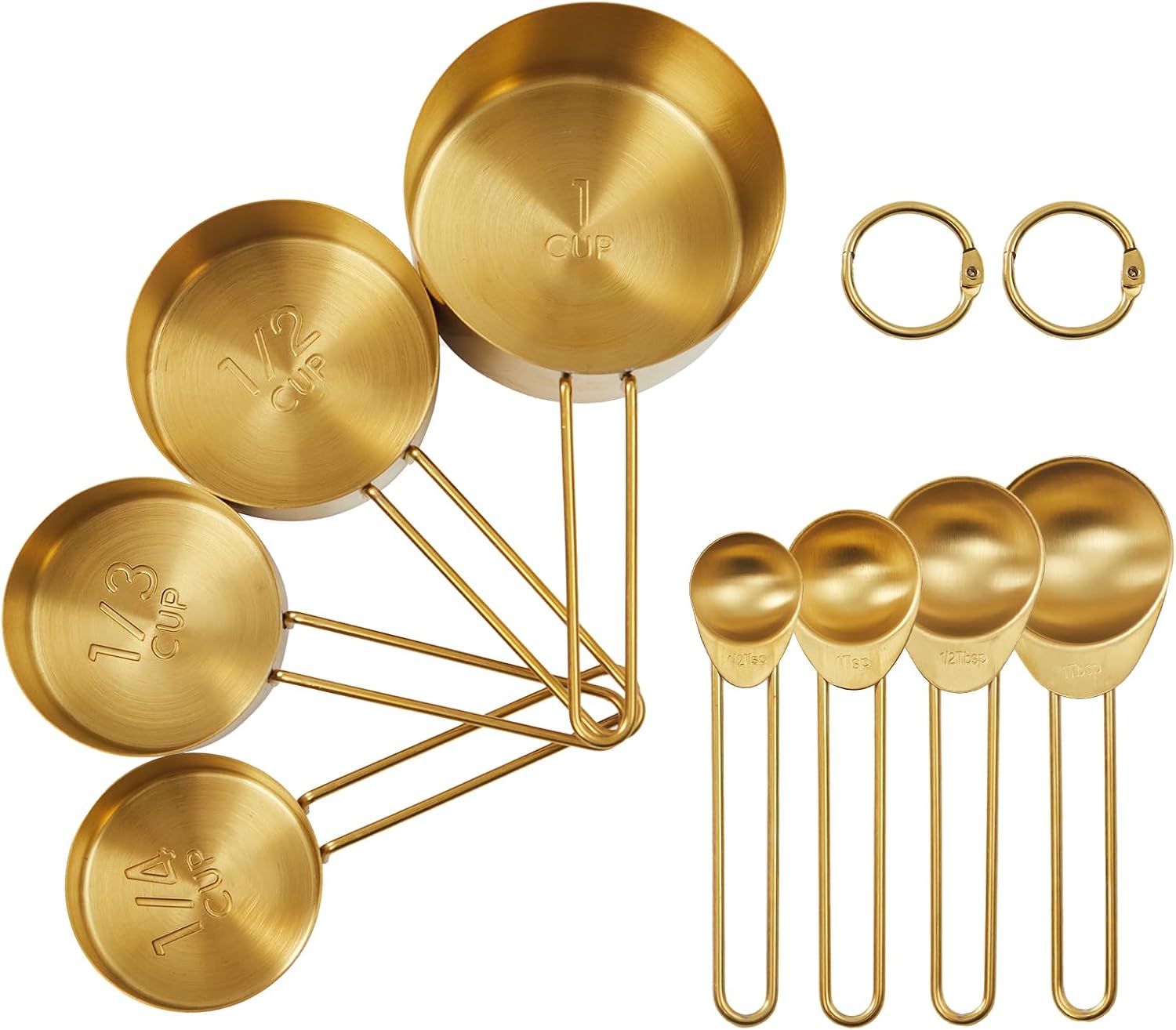 Golden 304 Stainless Steel Measuring Cups and Spoons Set,8PCS Stackable & Long Handle Fits Narrow Jars, Premium Gold